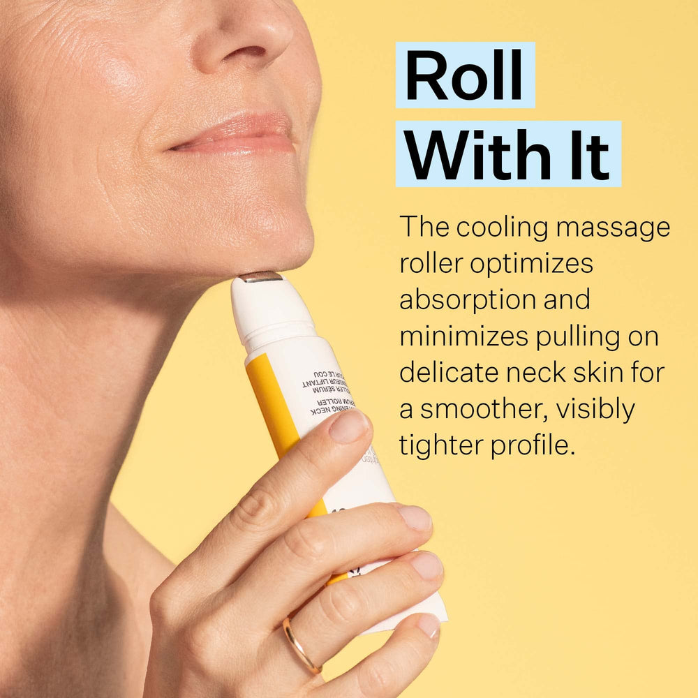 Daily routine shot with neck serum roller for consistent use
