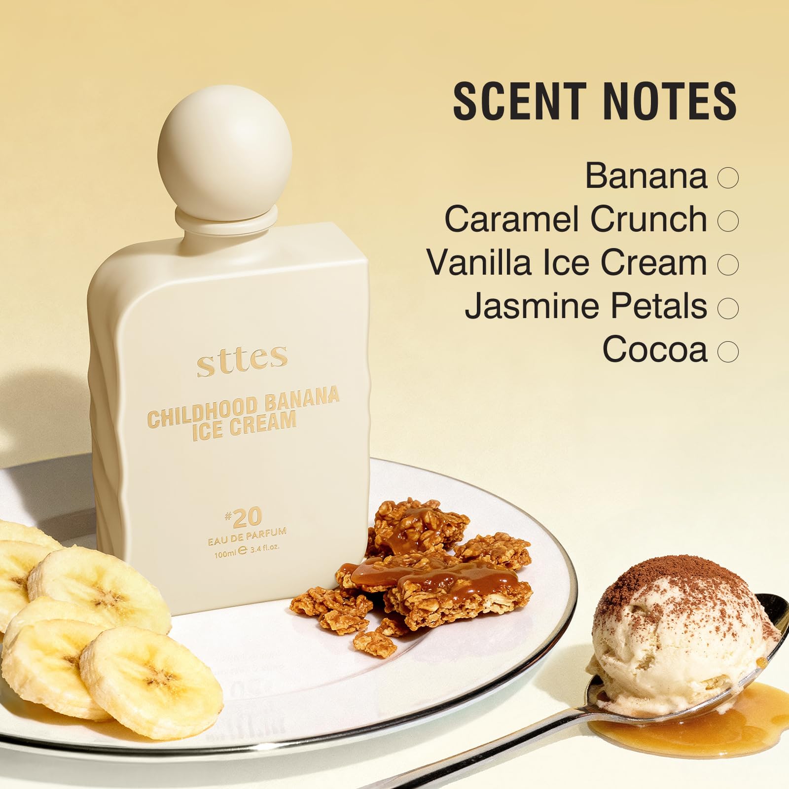 Sttes Caramel Crunch note bottle suggesting indulgent, approachable fragrance.