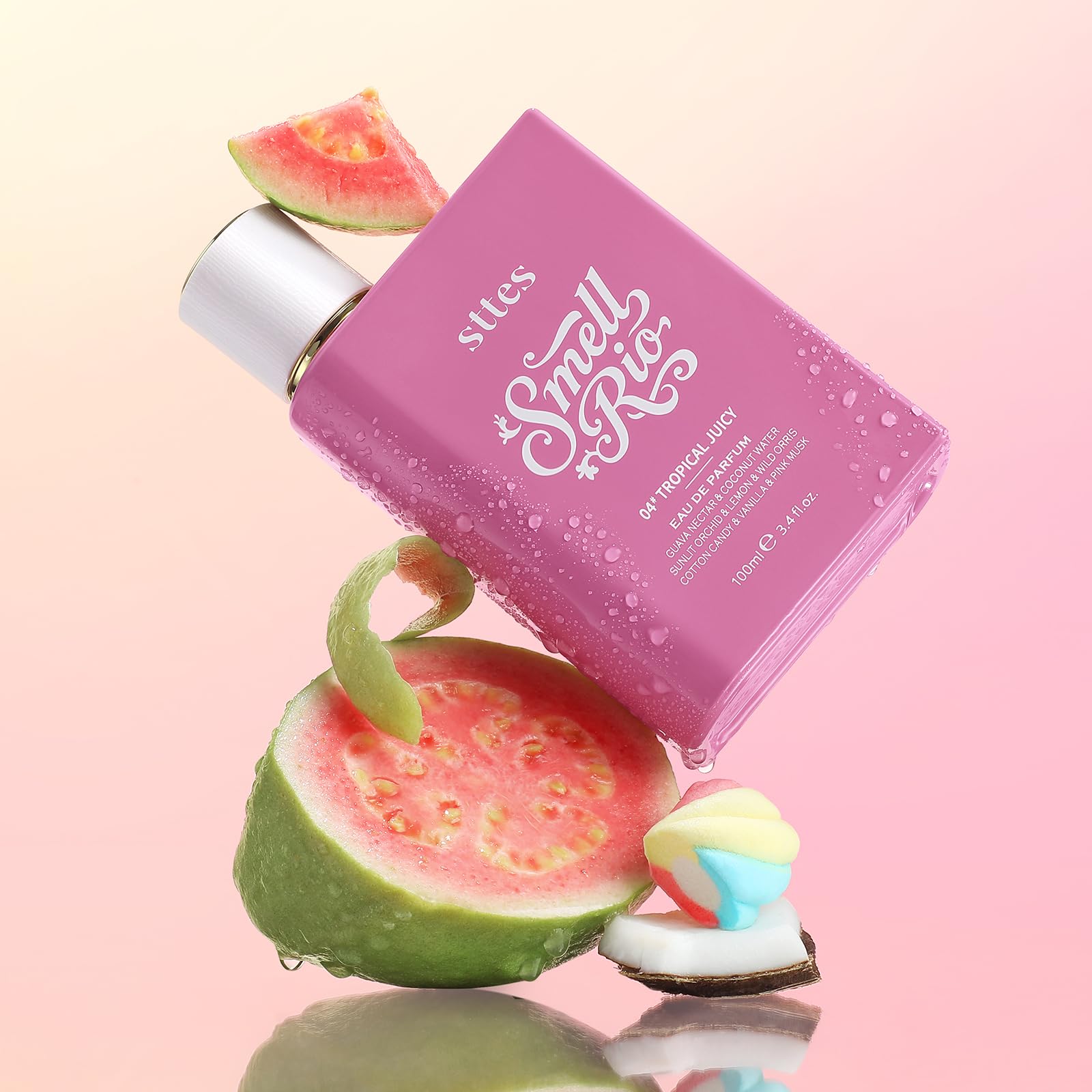 Stttes Smell Rio Perfume 04 guava fruit close-up highlights fruity notes for daytime wear.