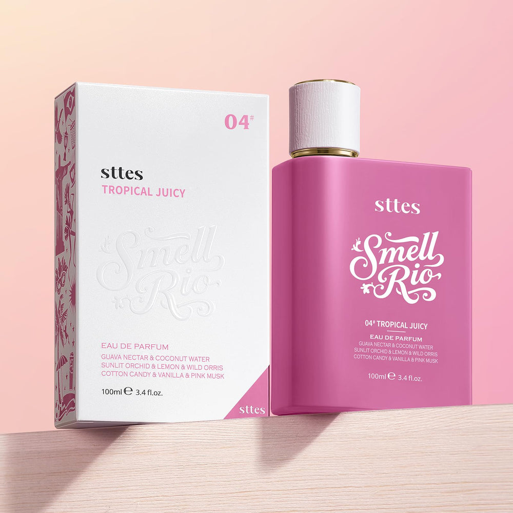 Stttes Smell Rio Perfume 04 tropical beach scene evokes vacation vibes with lasting scent.