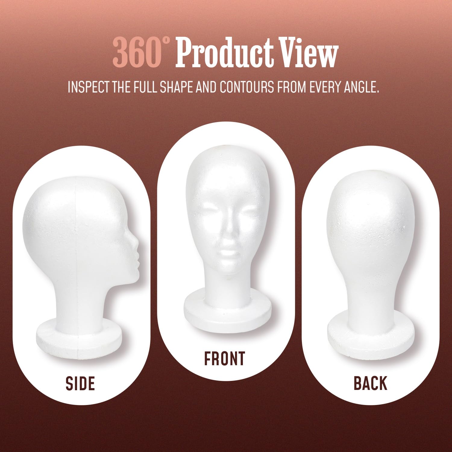 STUDIO LIMITED durable styrofoam head for repeated professional use.