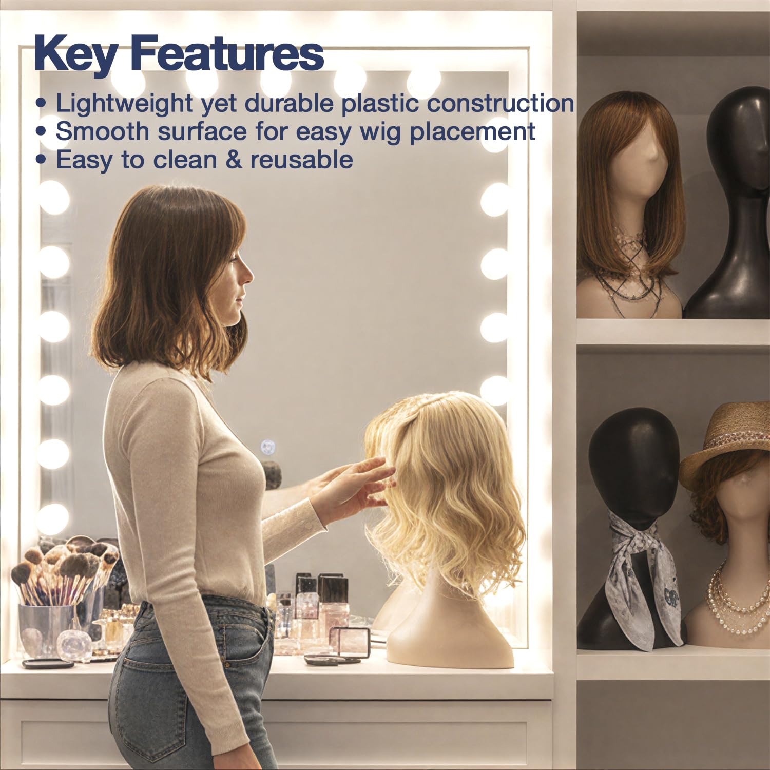 Studio Limited durable display head is easy to clean