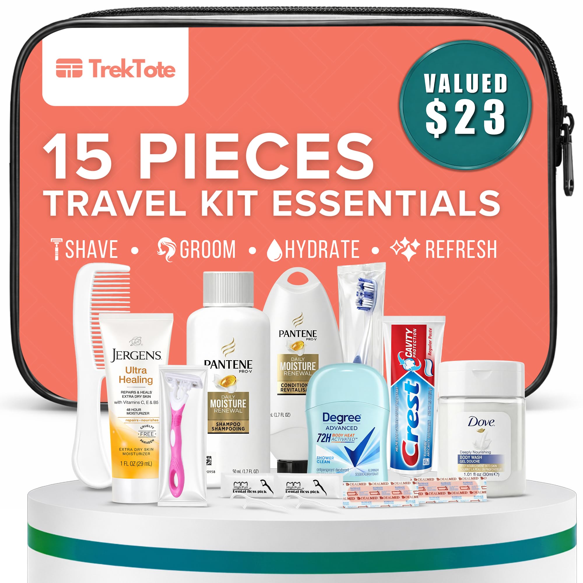 Stuhrling TrekTote 15-piece kit in a clear bag for easy travel organization