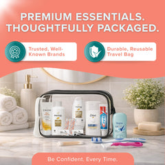 Close-up of TrekTote contents arranged for travel readiness