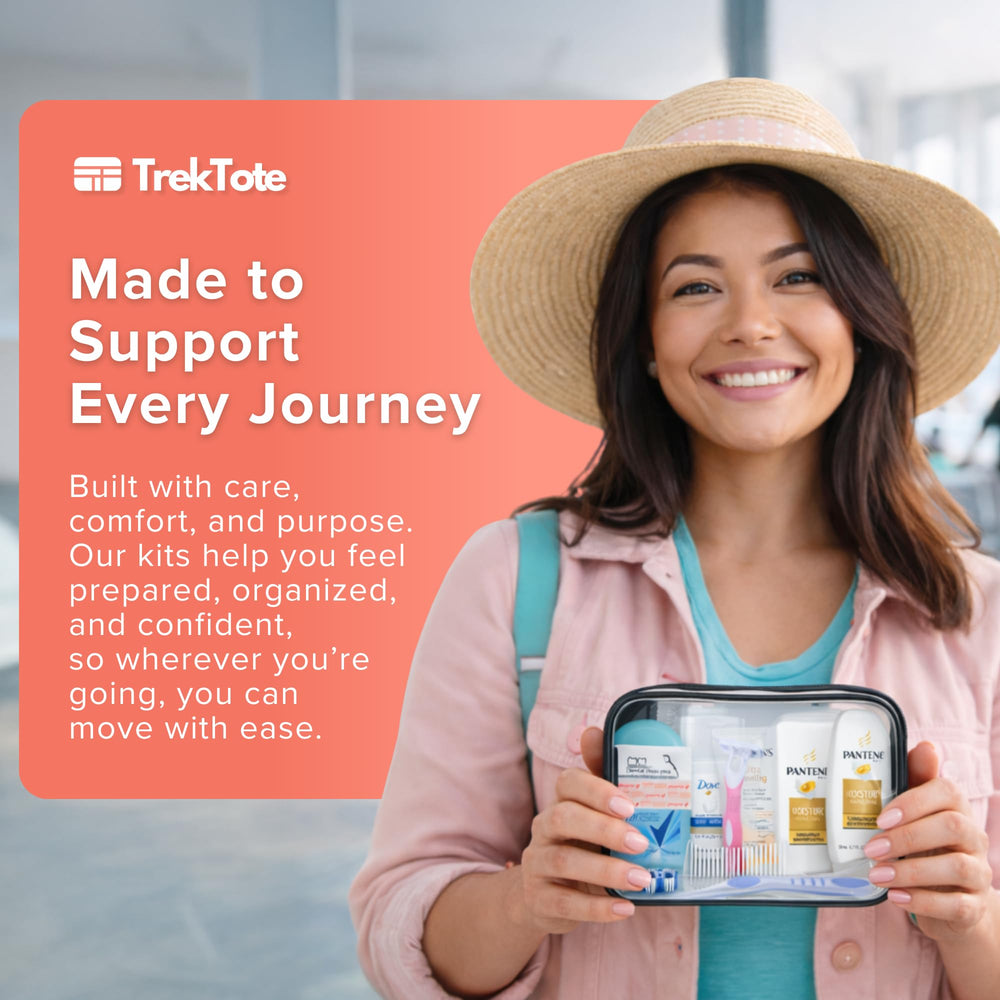Dental care items from TrekTote including toothbrush and toothpaste
