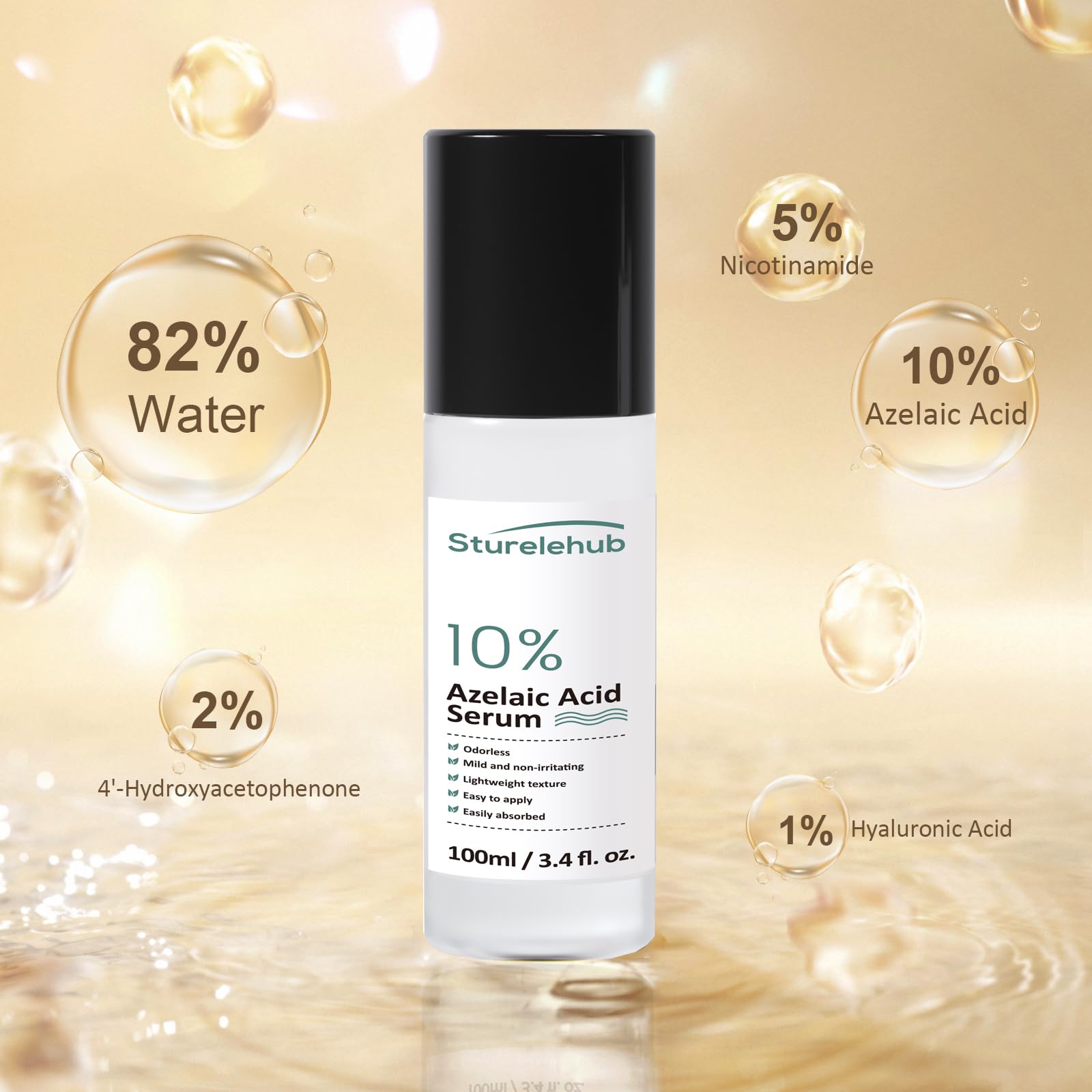 Sturelehub suero azelaico 10% en la palma, uso facial diario sugerido