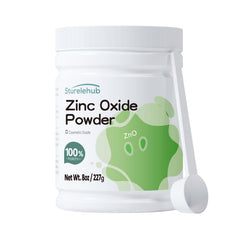 Sturelehub polvo de óxido de zinc 8 oz en empaque, útil para formulaciones cosméticas caseras.