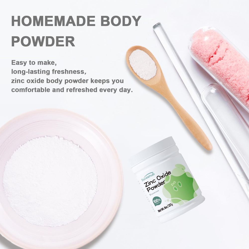 Polvo de óxido de zinc de Sturelehub para formulaciones cosméticas como cremas y bases.