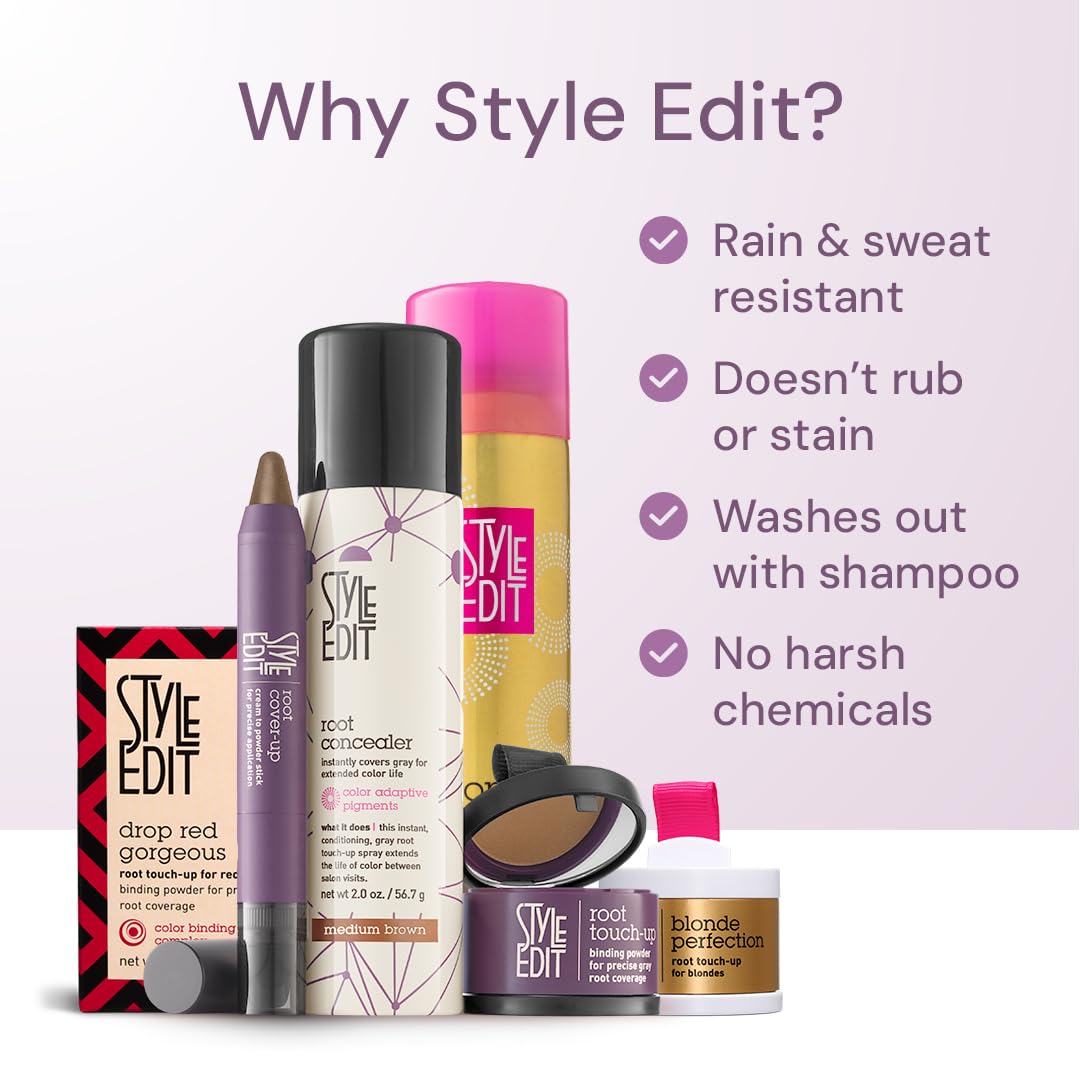 Style Edit Root Touch Up Spray is sweat-proof and weather-resistant for all-day wear.