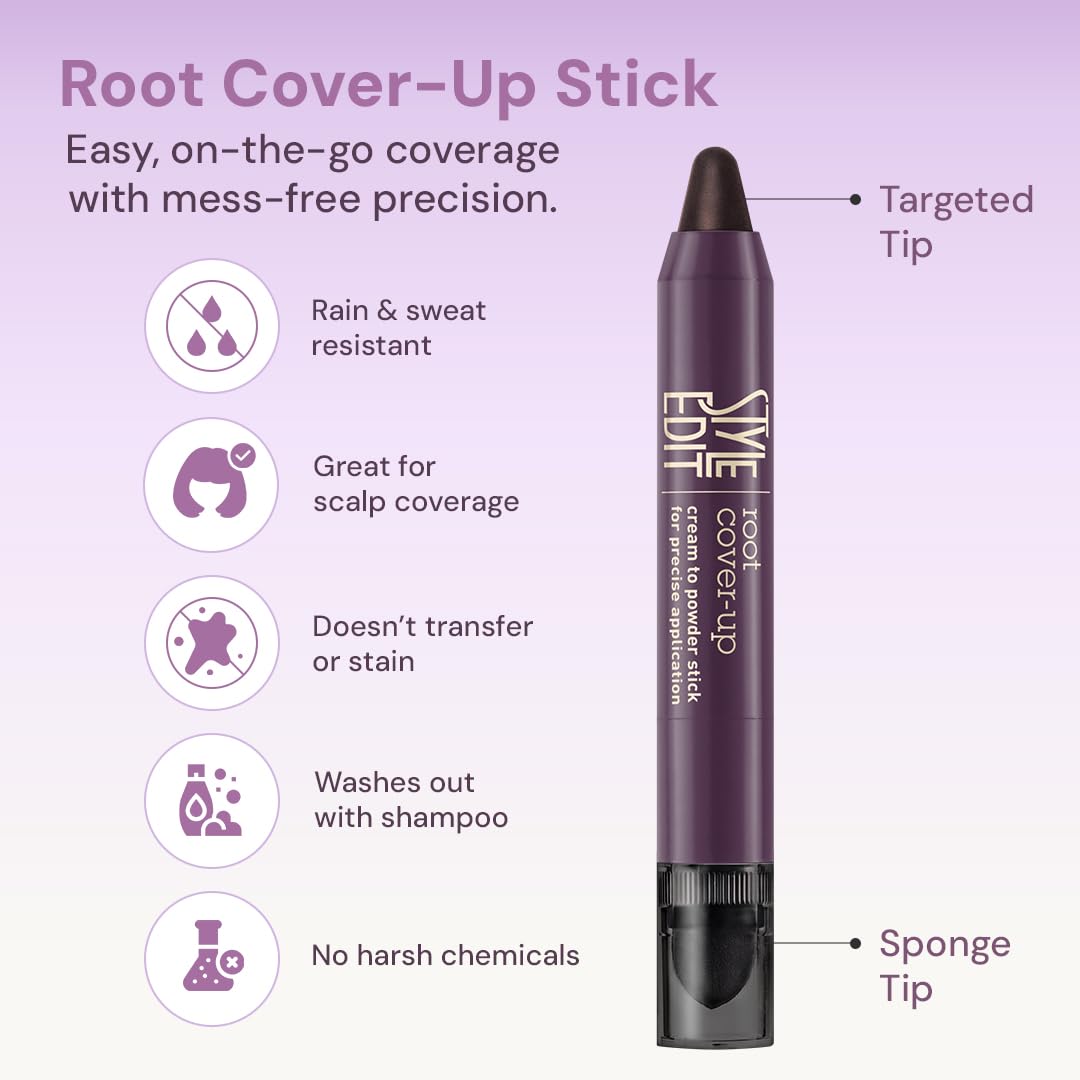 Style Edit Root Touch Up Stick demonstrates color-match blending for natural tones.