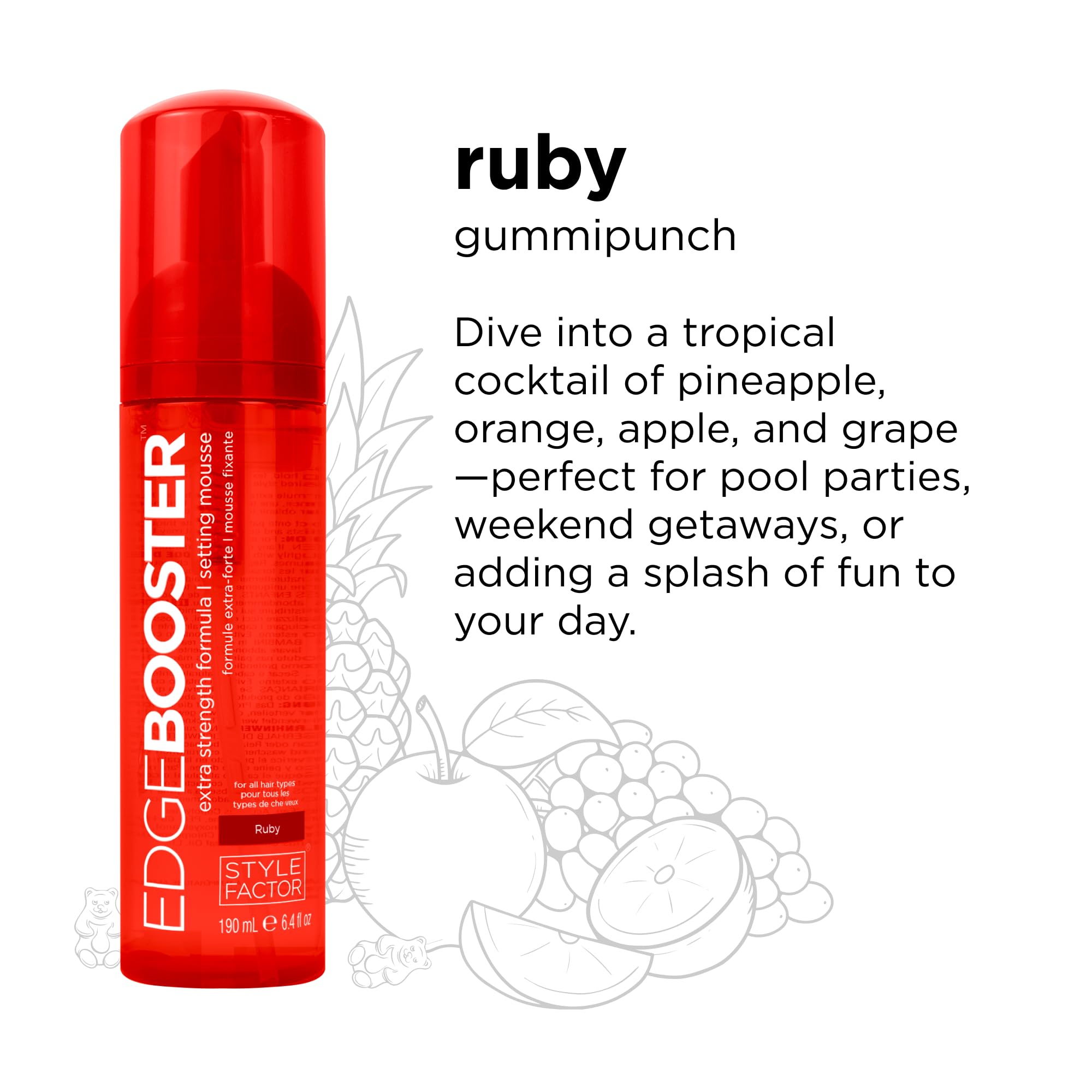 Style Factor Edge Booster travel-friendly 2.5oz mousse for on-the-go use.