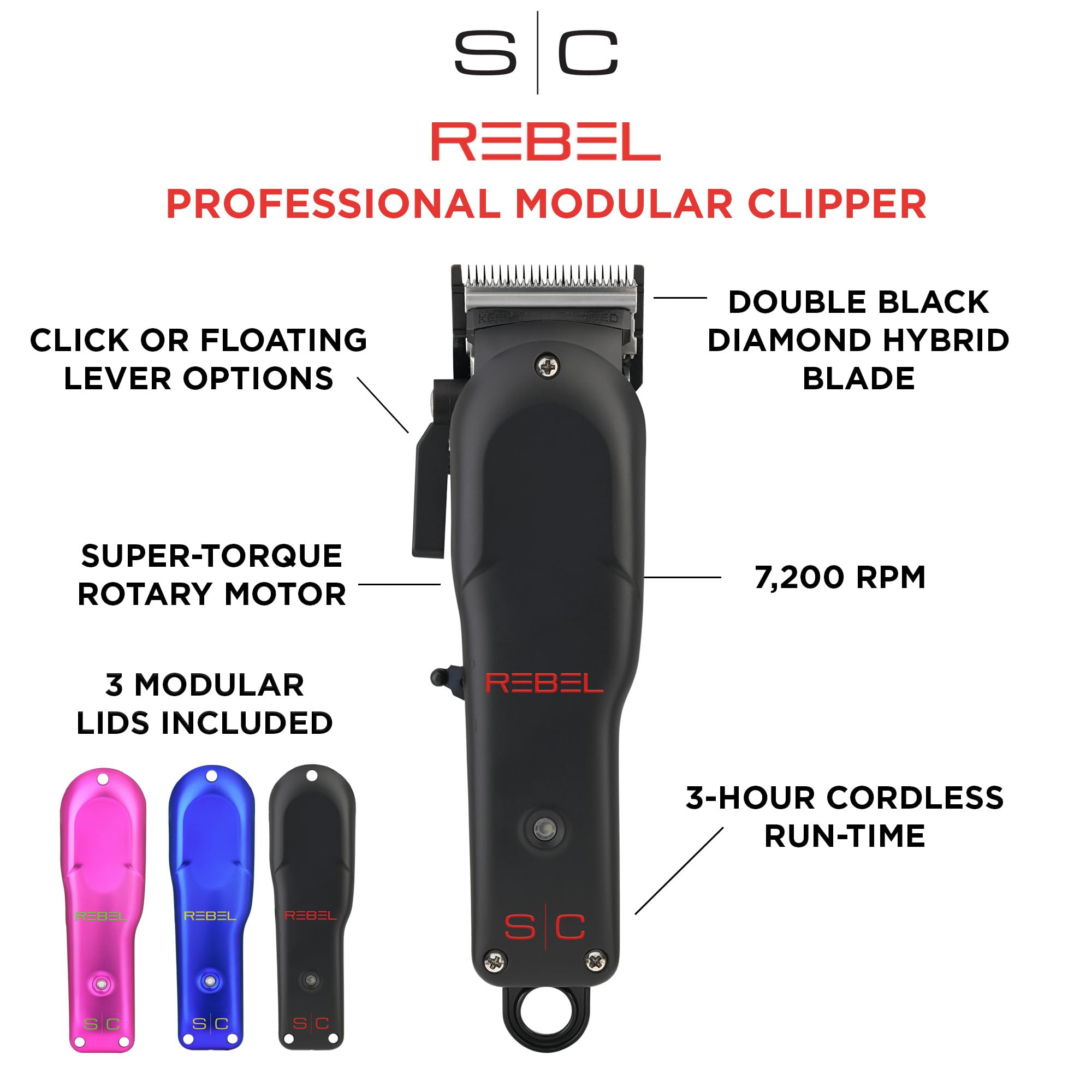 Stylecraft Rebel clipper side view shows ergonomic grip for comfort.