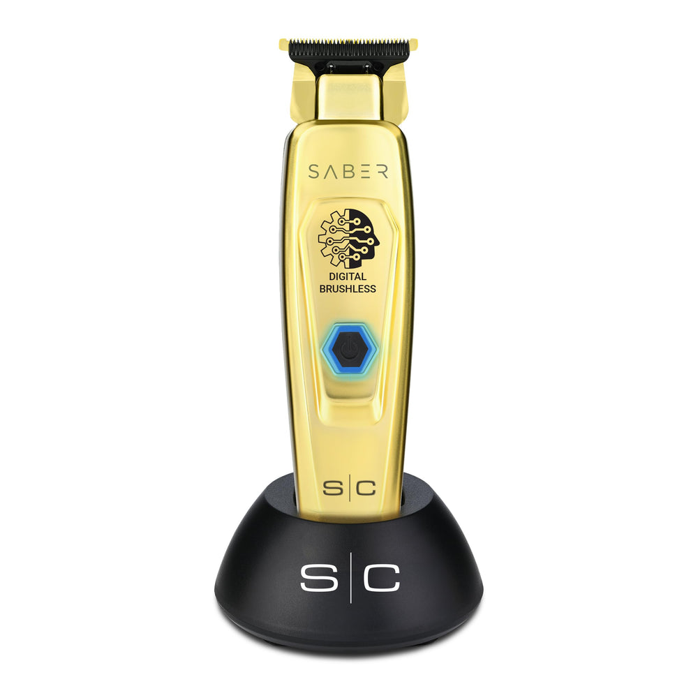 Stylecraft Saber professional cordless trimmer with gold full-metal body offers premium control for precise grooming.