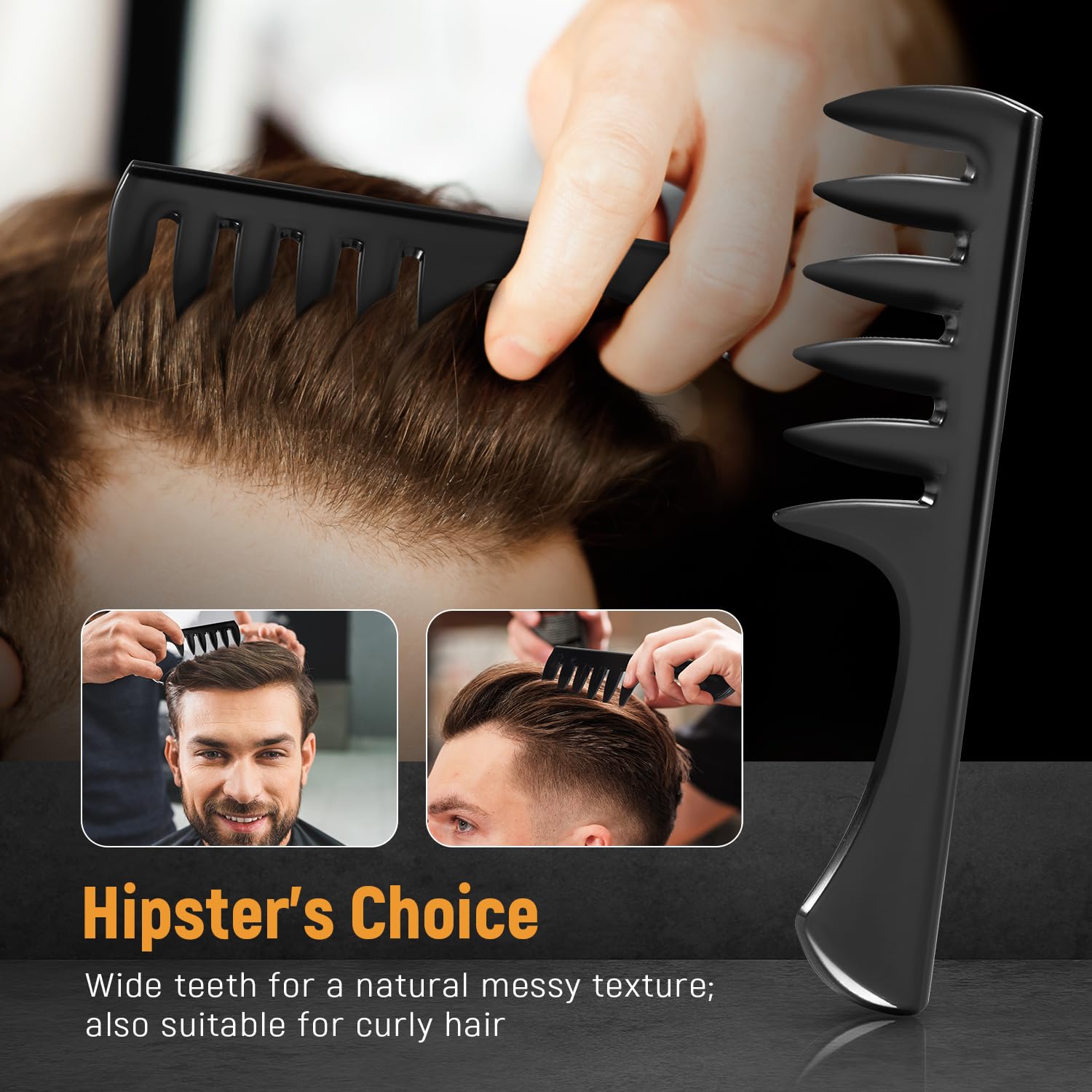 Stylemate fish-tail bone comb shapes texture for layered quiff and Mohawk looks.
