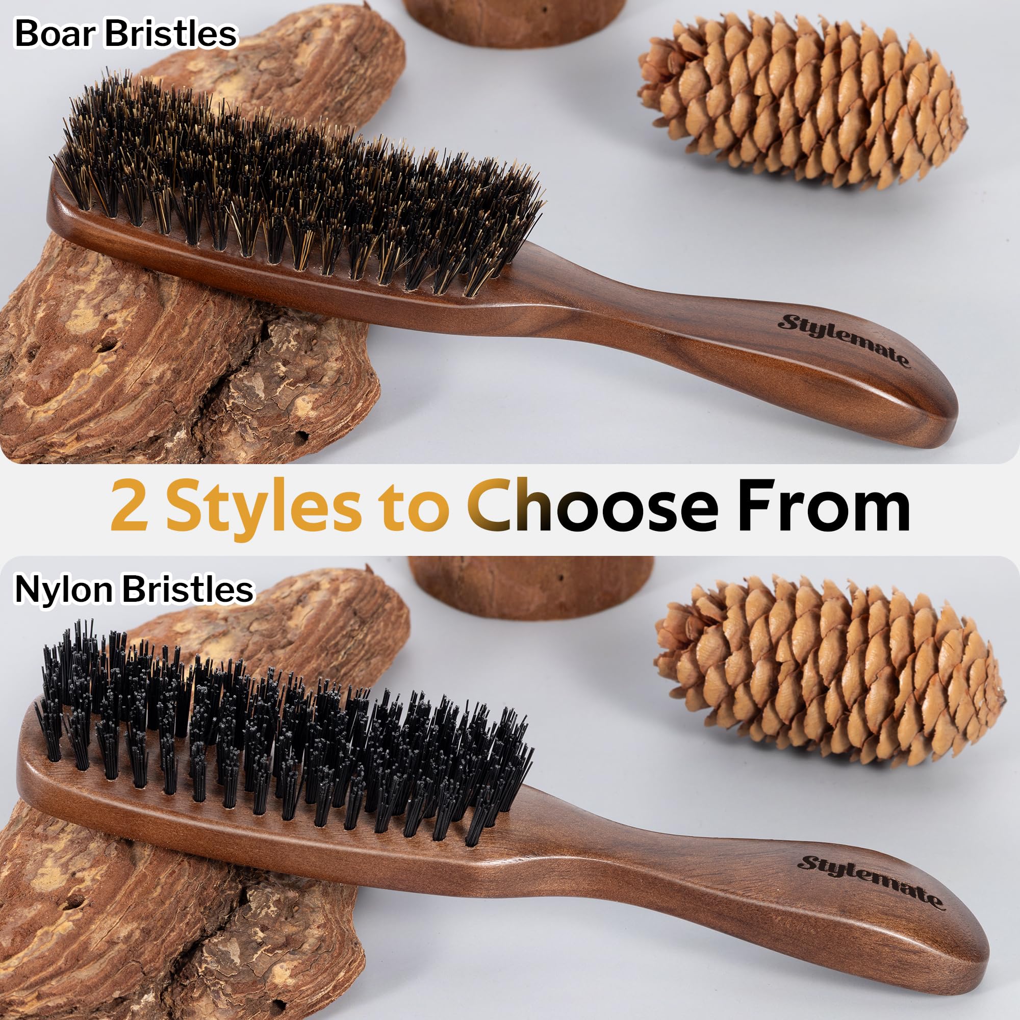 Stylemate compact 7.87-inch brush fits palm for precise smoothing