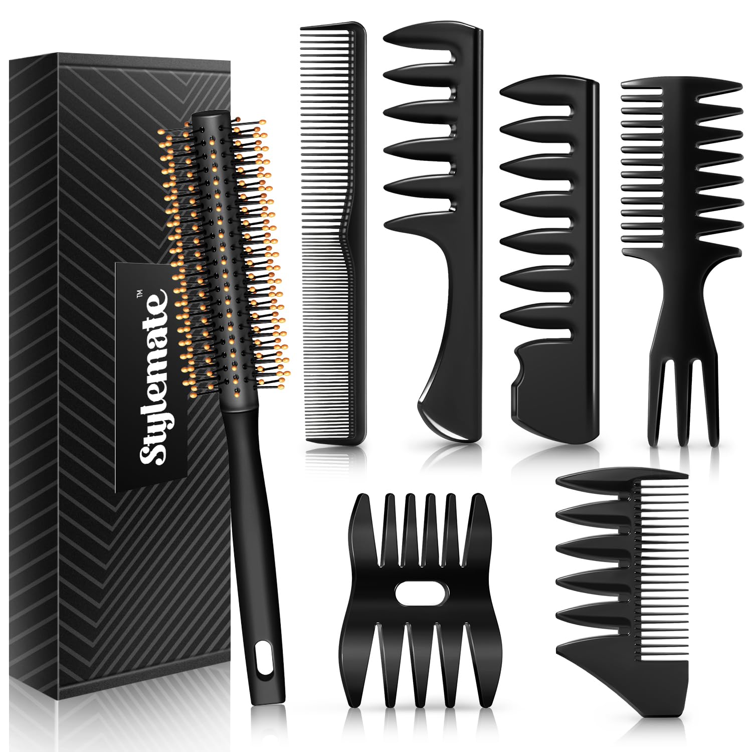 Stylemate roller brush adds volume to the quiff and texture.