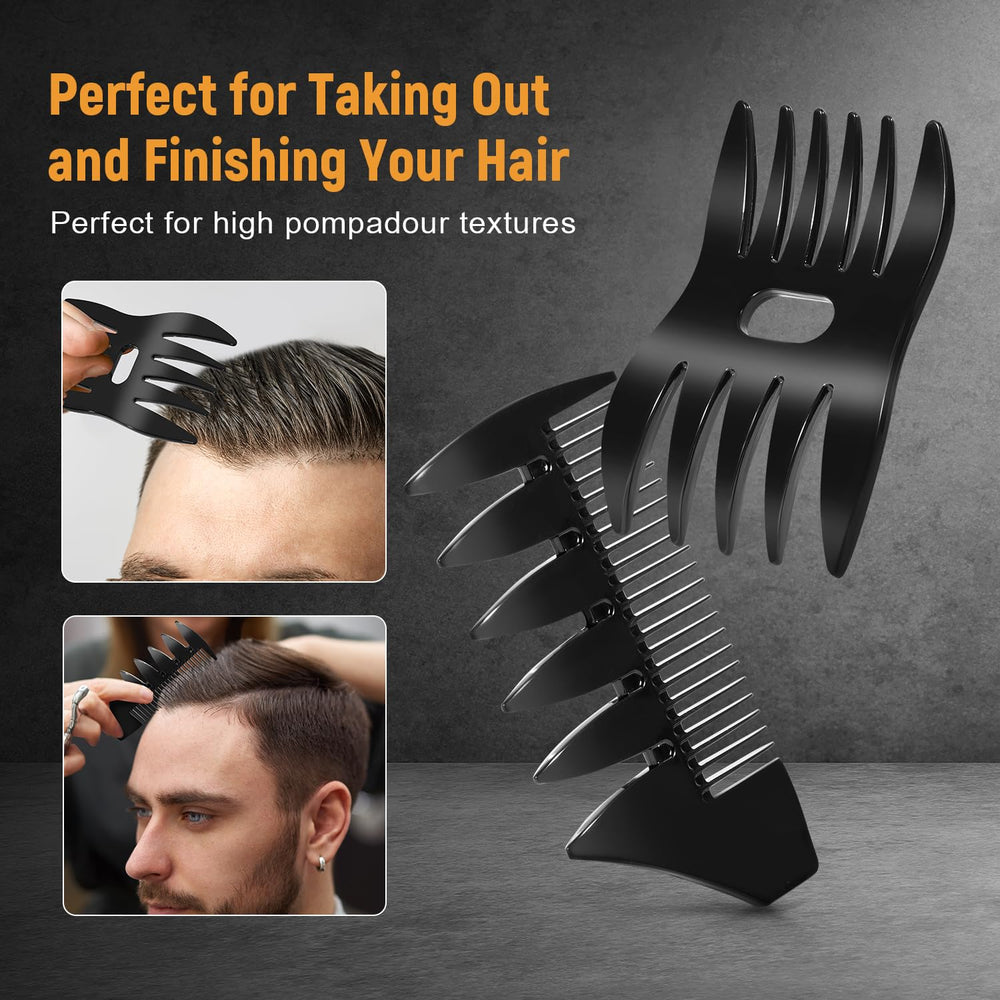Stylemate wide-tooth comb distributes product and detangles thick hair.