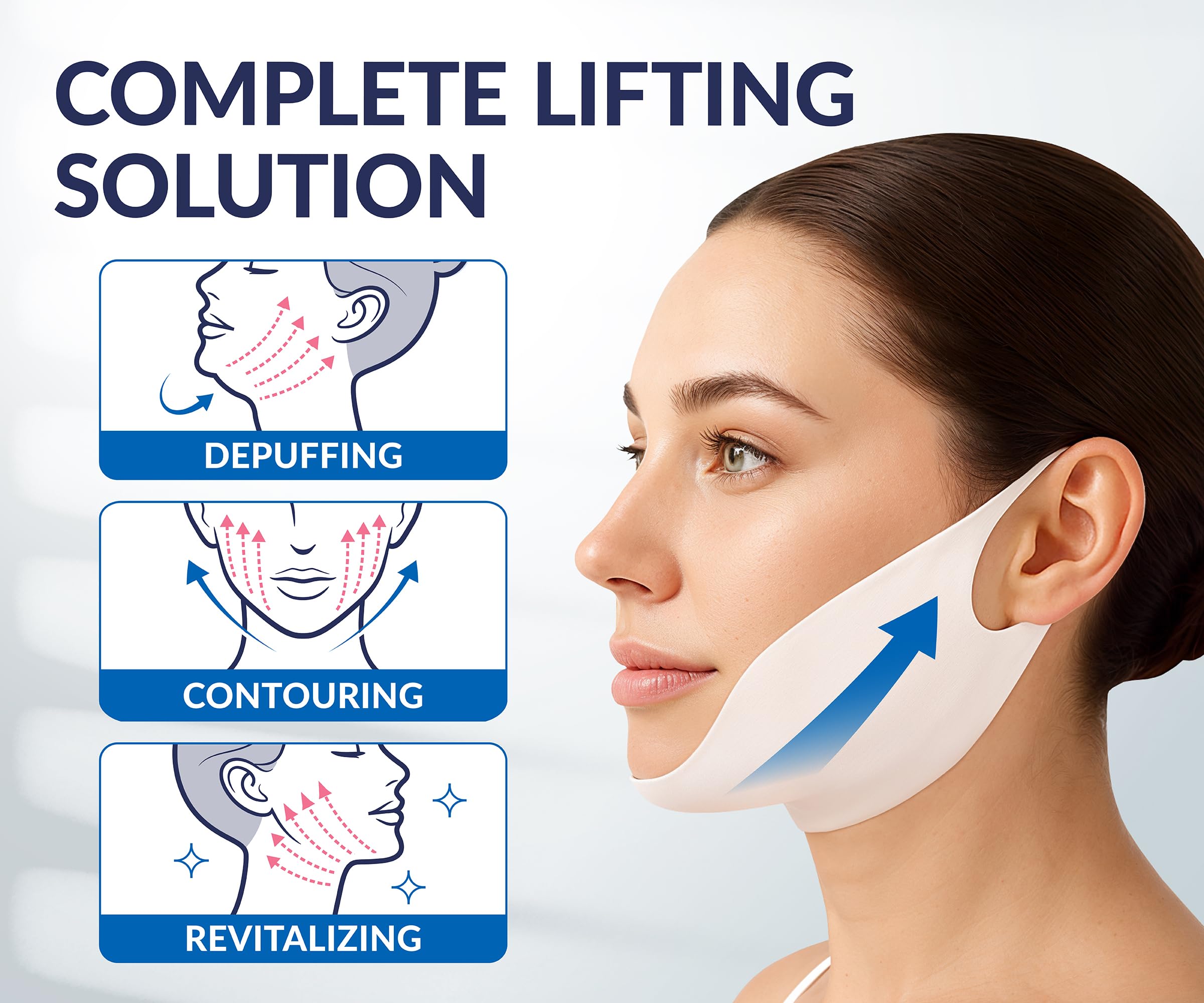 Stylia jawline-definition collagen mask strengthens facial contours for a refined profile.