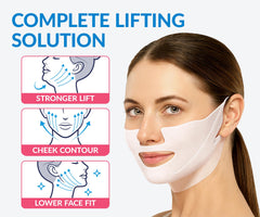 Stylia MaxiLift mask on face demonstrates targeted chin and cheek contouring.