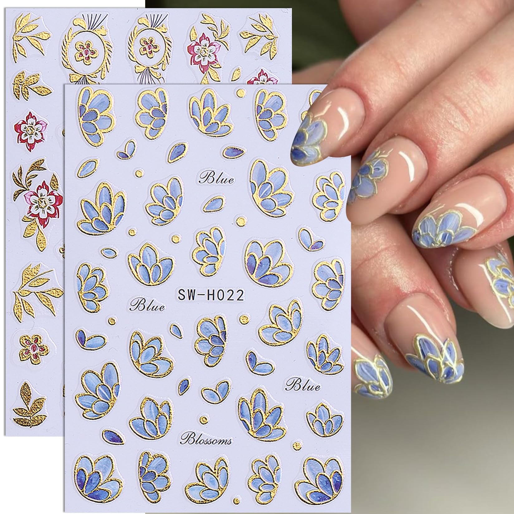STZPRONAIL gold-edge petal details add luxe shine to nails