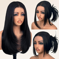 Su Mei.s glueless lace-front wig front view with natural 26-inch straight black hair.