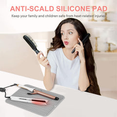 Suafrnut anti-scald mat protects surfaces while keeping curling irons organized
