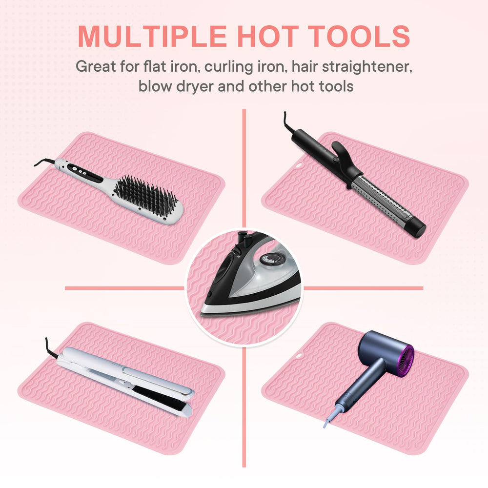 Suafrnut fits multiple tools on the mat for clutter-free vanity.