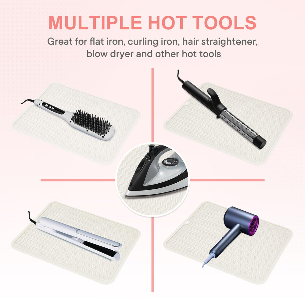 Suafrnut heat-protection mat guards surfaces from high-heat styling.