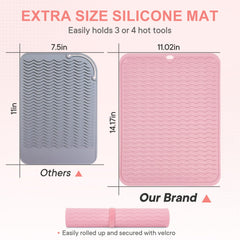 Suafrnut mat in use with curling irons and flat irons for organization.