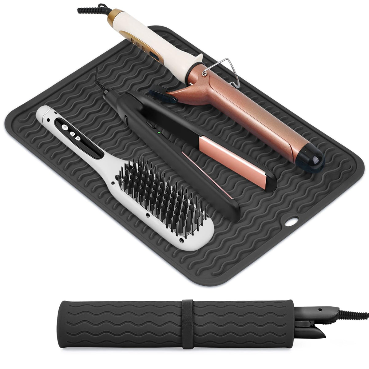 Suafrnut oversize silicone mat with large curling-iron surface for organized tool placement