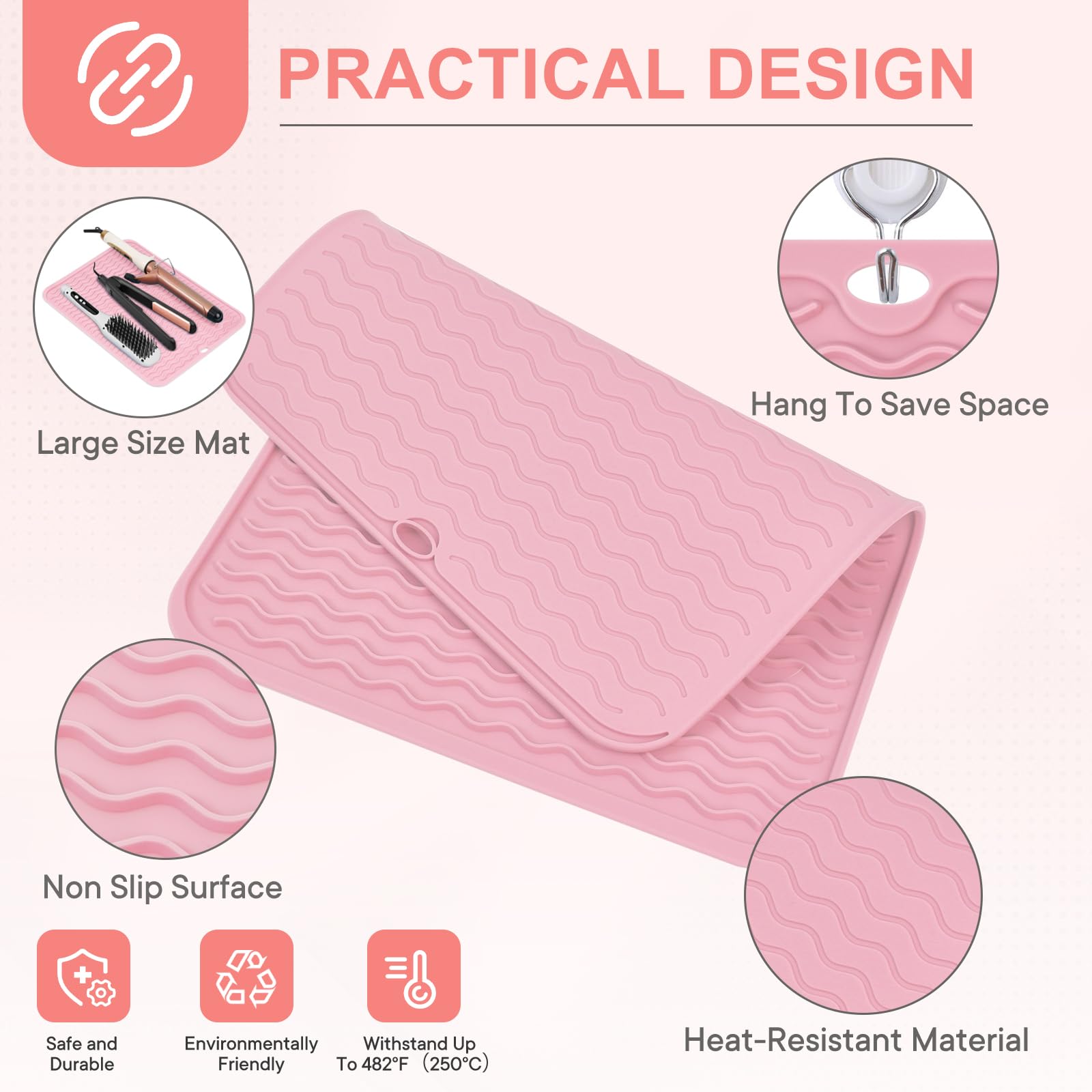 Suafrnut travel-friendly mat protects surfaces during styling on the go.