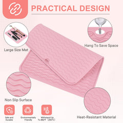 Suafrnut travel-friendly mat protects surfaces during styling on the go.