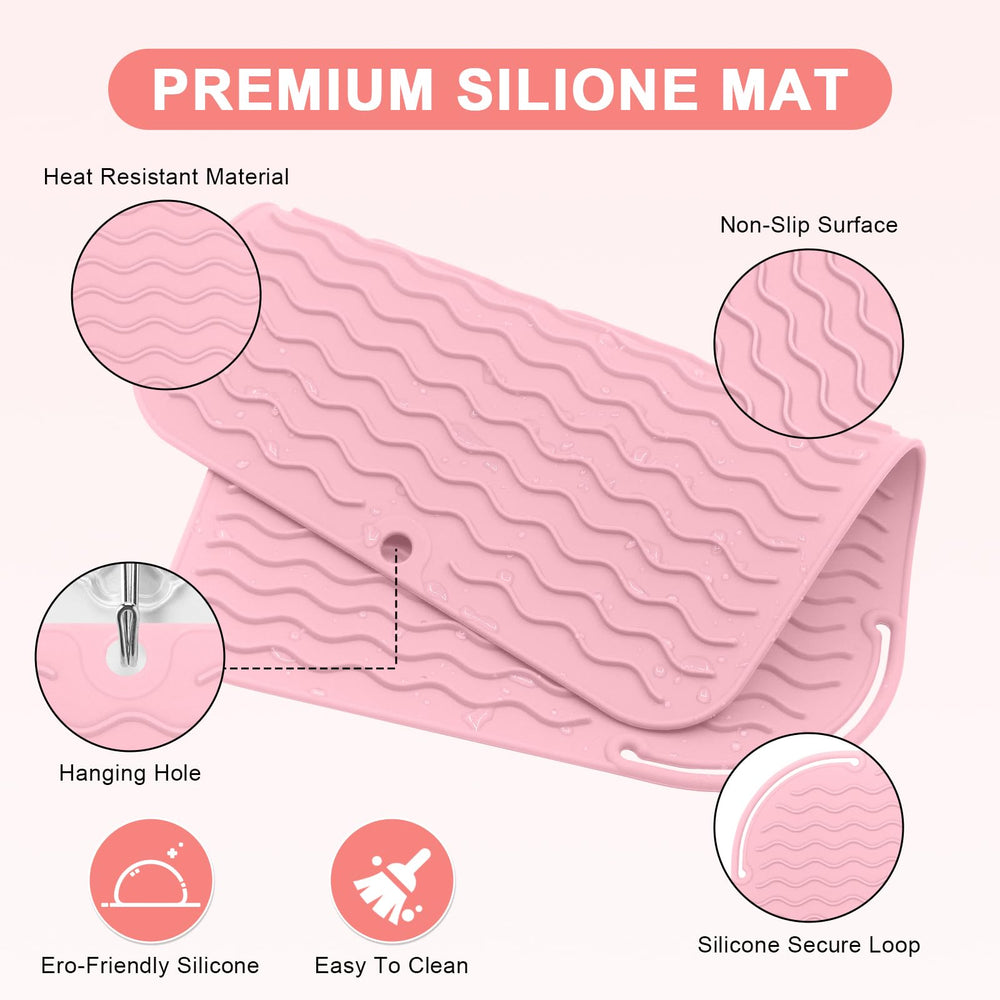 Suafrnut silicone heat resistant mat protecting vanity while flat iron rests safely