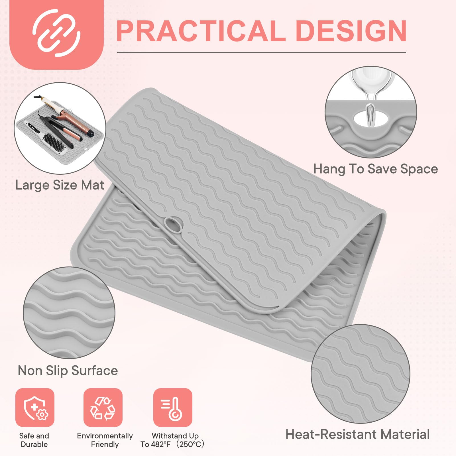 Suafrnut wave-texture mat prevents slipping and grips hot tools securely