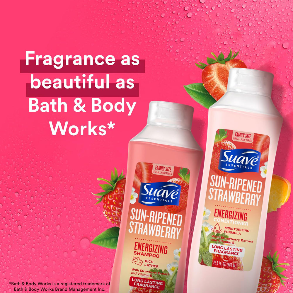 Acondicionador Suave energizante, botella visible, deja cabello suave y nutrido tras el lavado.