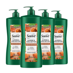 Acondicionador Suave con almendra y karité; botella visible, hidratación suave para el cabello.