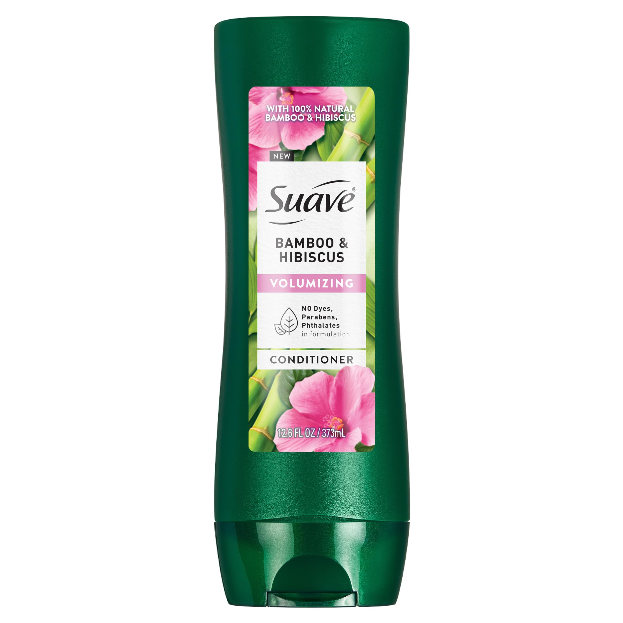 Suave Acondicionador Voluminizador de Bambú y Hibisco, botella vertida para volumen ligero.