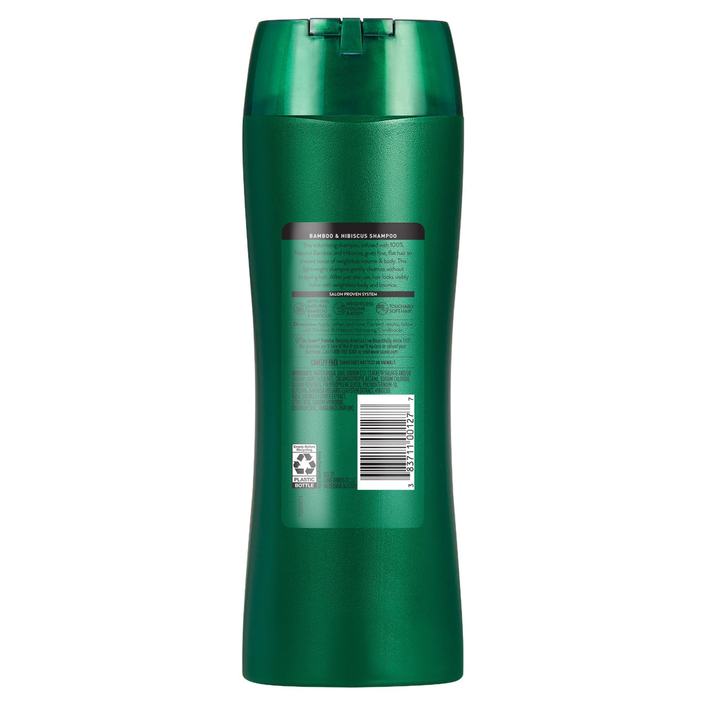 Suave Bamboo Hibisco Shampoo, volumen-instantaneo, sugiere elevación de raíces para mayor plenitud.