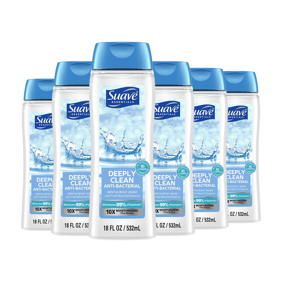 Suave Ducha Corporal Antibacteriana en botella para piel suave e hidratada.