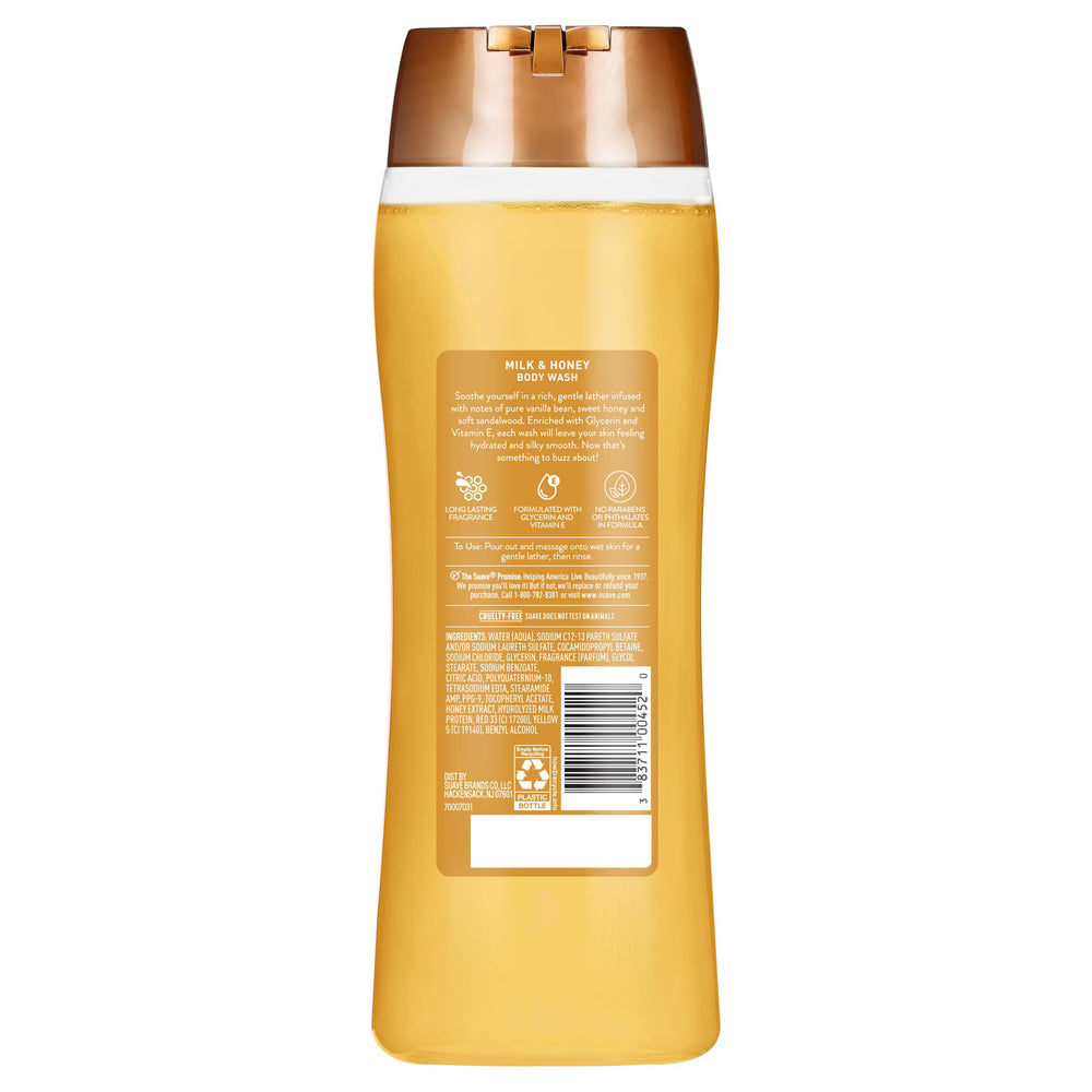 Label on Suave bottle highlighting glycerin and vitamin E nourishment