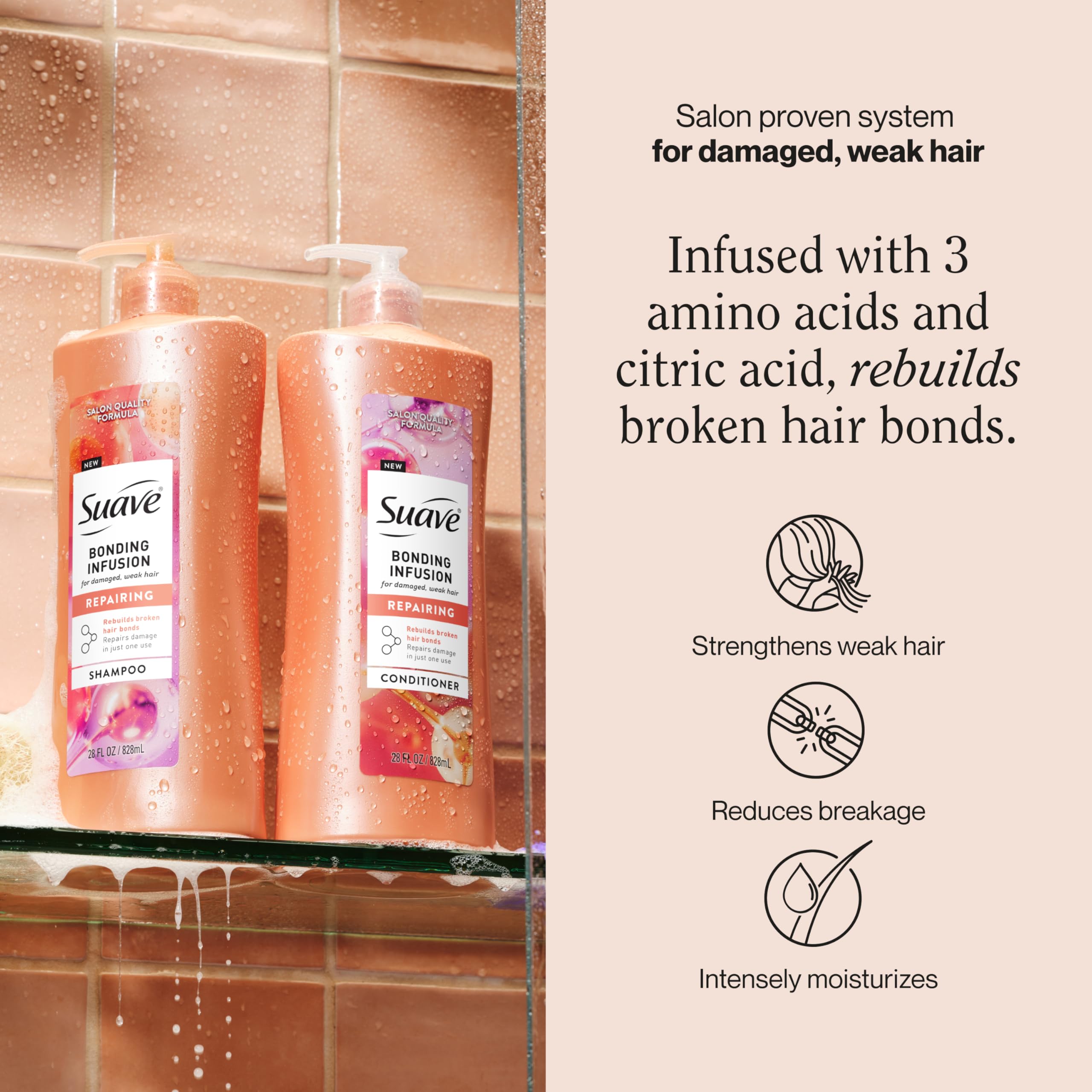 Suave Bonding Infusion cabello dañado con elasticidad recuperada.