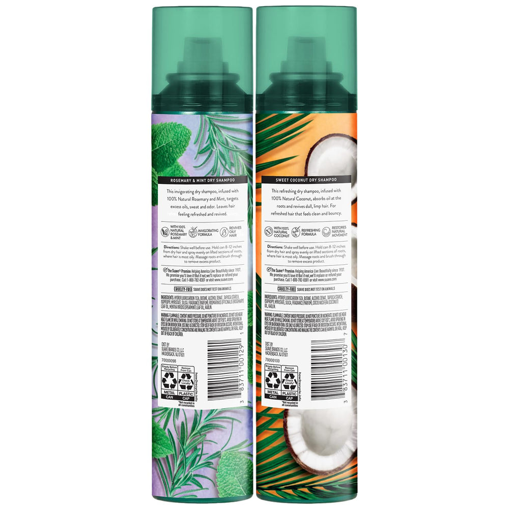 Suave champú seco coco, diseño portátil para viajes.