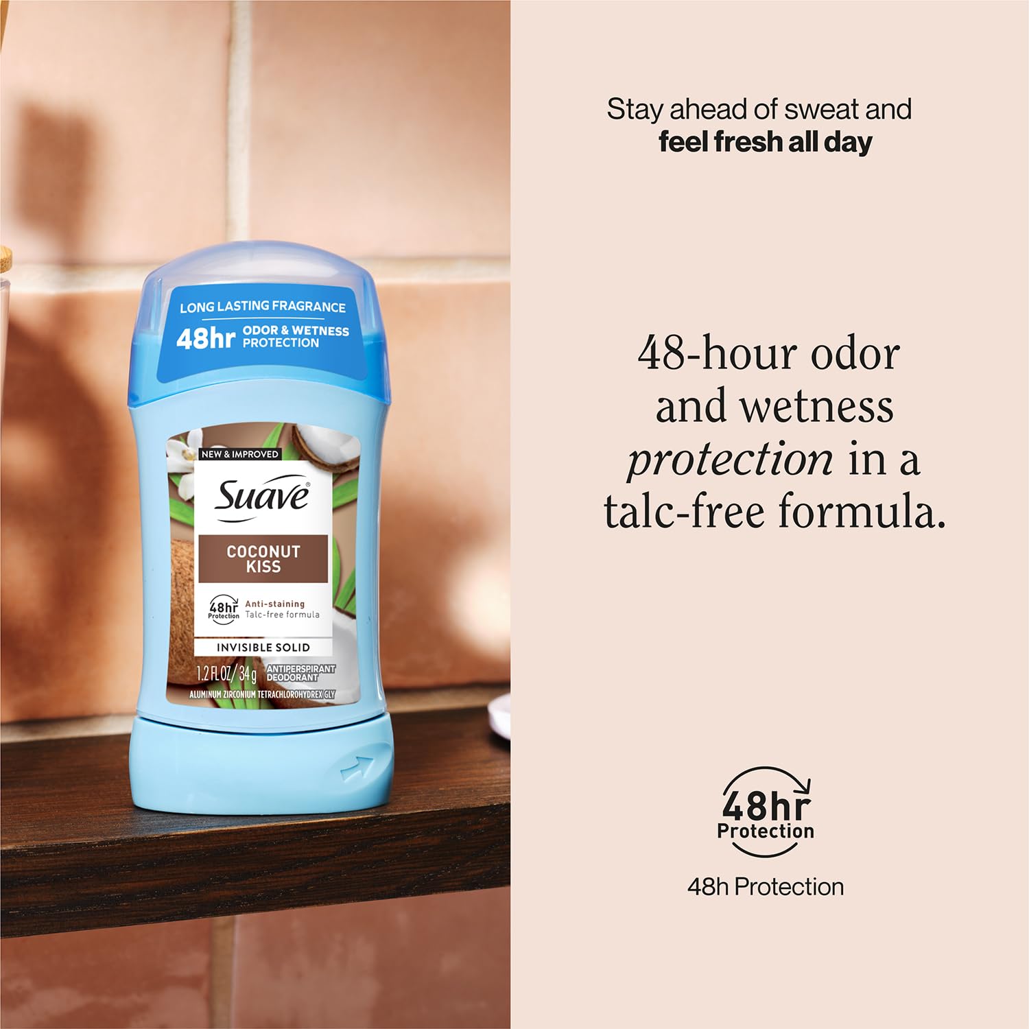 Protección suave de 48 h con fórmula ligera para piel sensible de Suave.