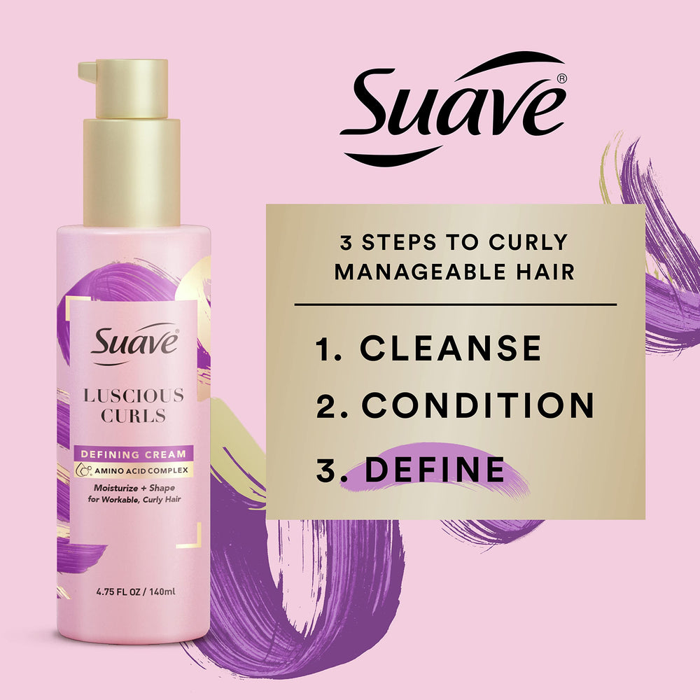 Suave Crema Definición Rizos: textura cremosa que hidrata sin pesadez.