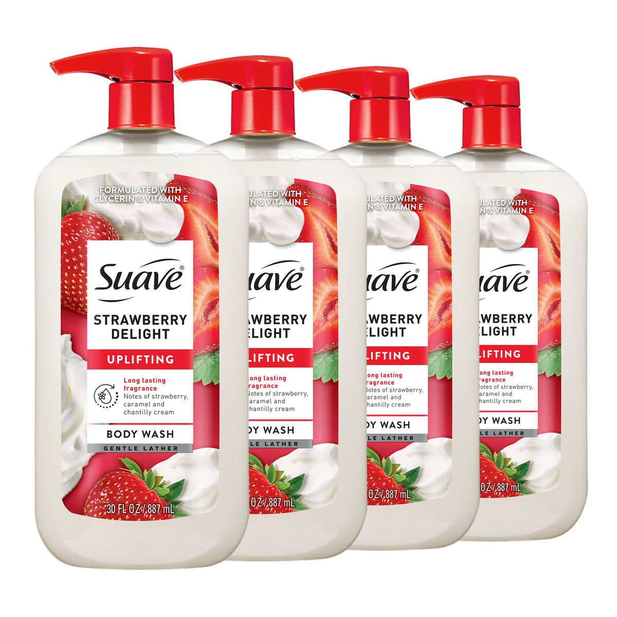 Suave Delicia de Fresa, botella visible, aroma dulce para despertar la ducha