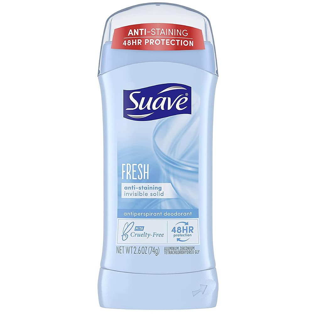 Suave deodorant two-pack bottle on shelf offering all-day freshness.