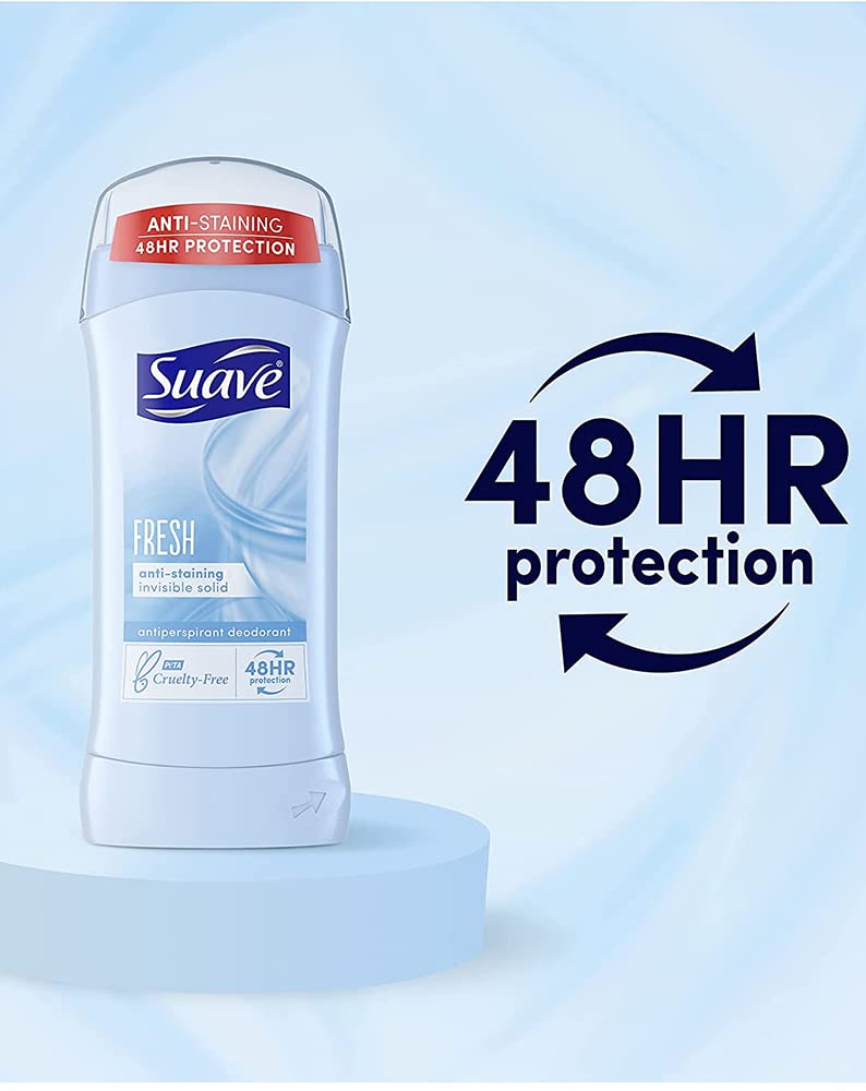 Hand applying Suave deodorant for a quick, discreet daily routine.