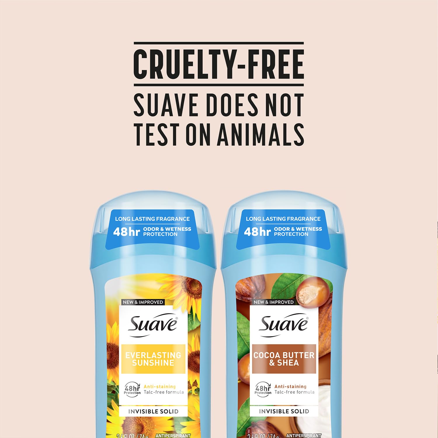 Fórmula libre de crueldad de Suave, no pruebas en animales por PETA.
