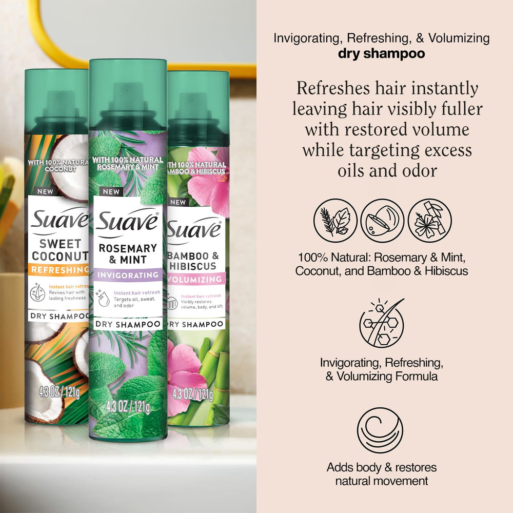 Suave shampoo seco bambú e hibisco frasco, aporta volumen ligero