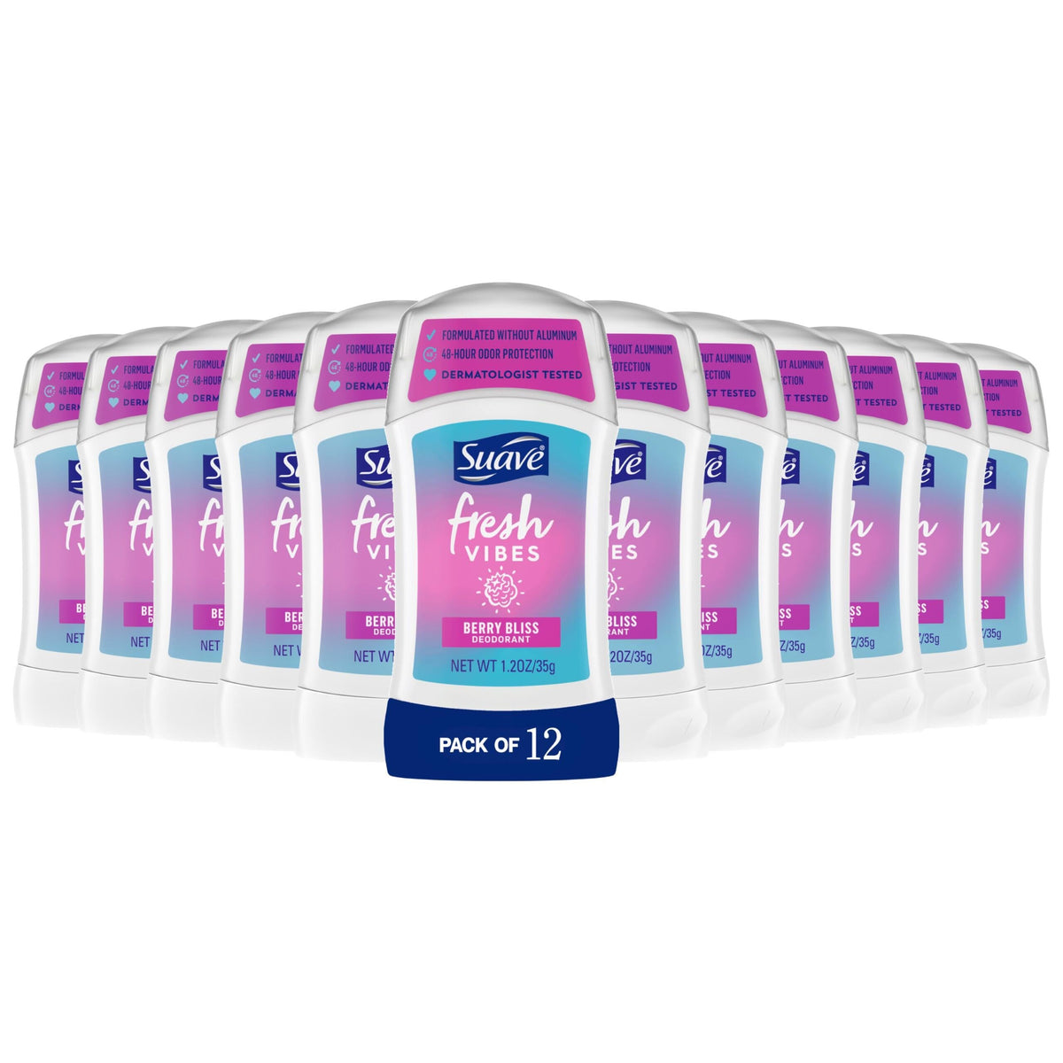 Desodorante Suave Berry Bliss en frontal del stick con aroma frutal